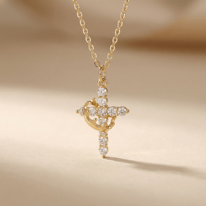 Valeria Montes Joyeria Fina Oro y plata Colgante Cruz con Corona | Baño Oro 18K y Circonitas
