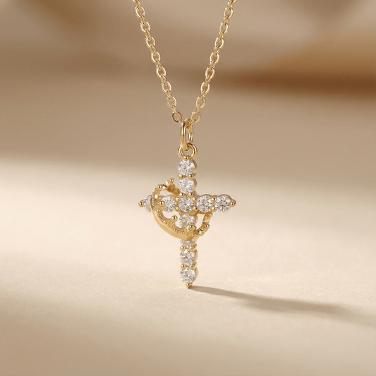 Valeria Montes Joyeria Fina Oro y plata Colgante Cruz con Corona | Baño Oro 18K y Circonitas