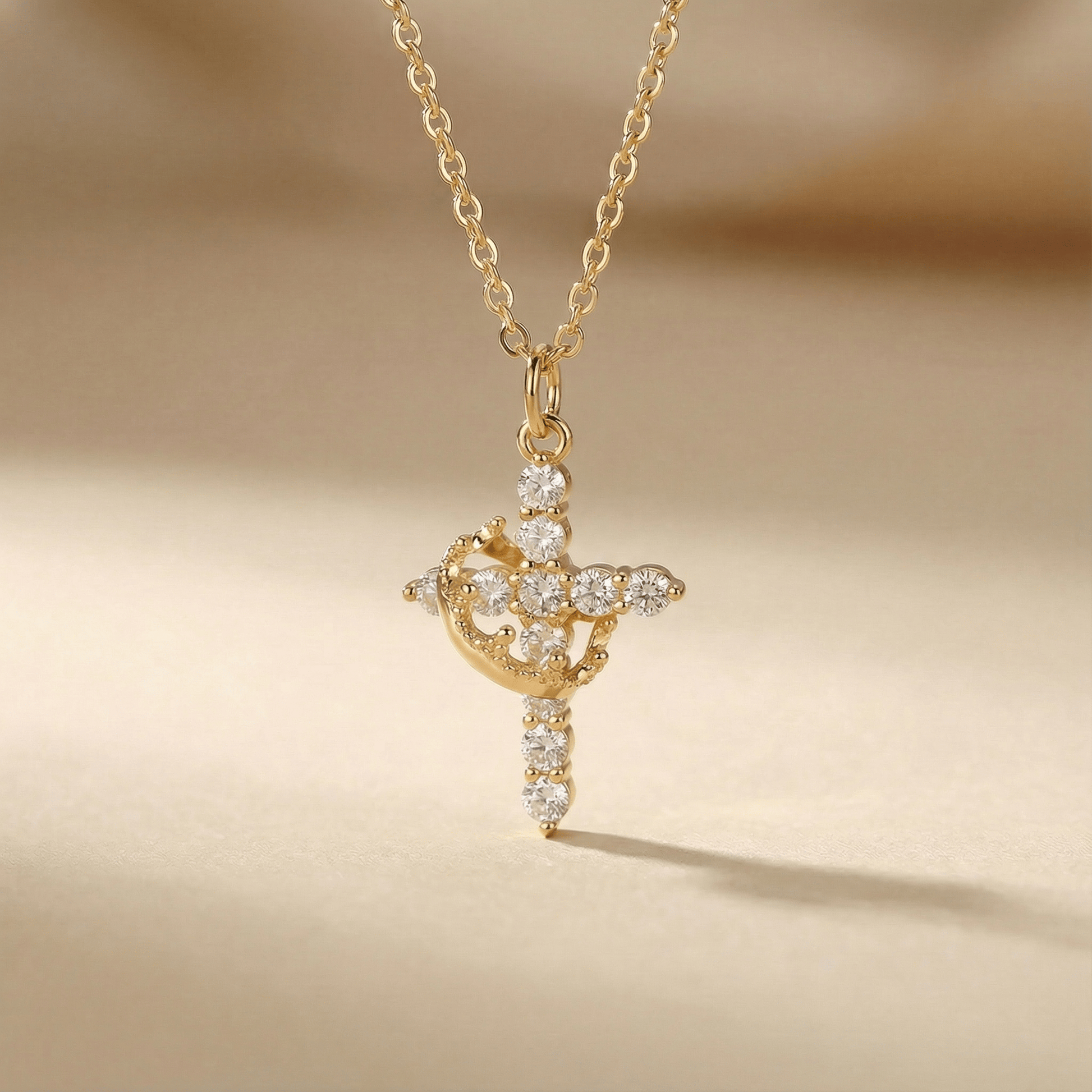 Valeria Montes Joyeria Fina Oro y plata Colgante Cruz con Corona | Baño Oro 18K y Circonitas