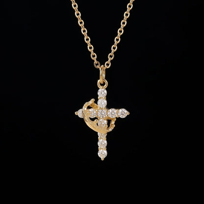 Valeria Montes Joyeria Fina Oro y plata Collar Cruz con Corona | Baño Oro 18K y Circonitas