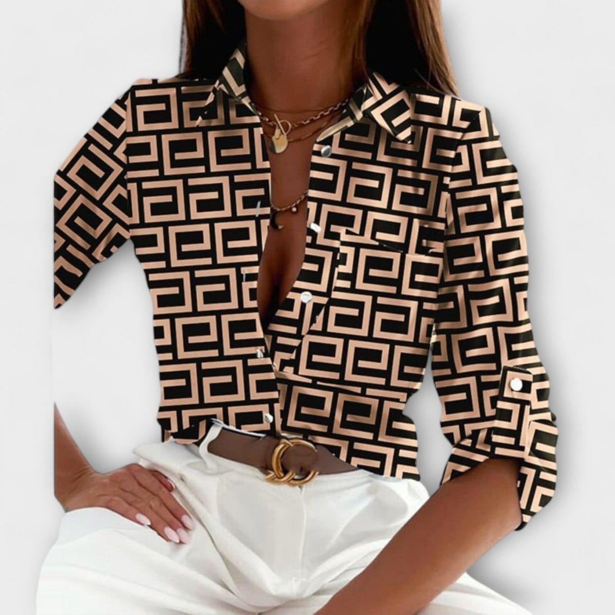 Valeria Montes Laberinto caqui / S BLUSA CON CUELLO CLÁSICO