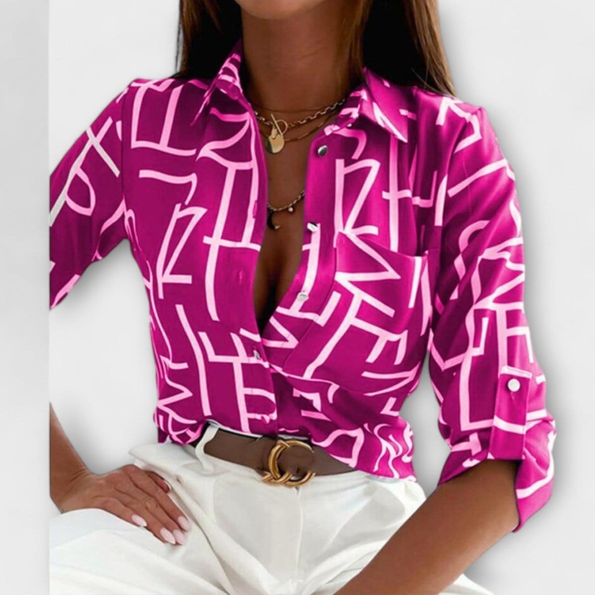 Valeria Montes Letras moradas y rojas / S BLUSA CON CUELLO CLÁSICO