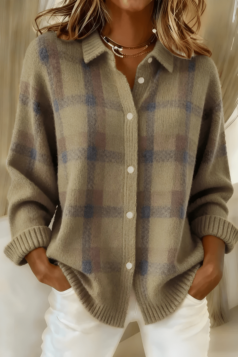 Valeria Montes Marrón / S CAMISA DE PUNTO A CUADROS SUAVES