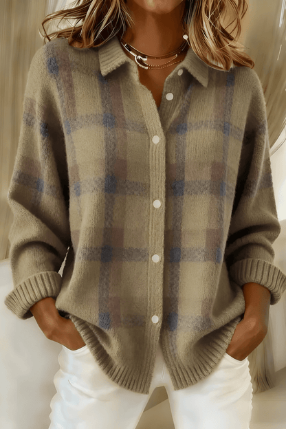 Valeria Montes Marrón / S CAMISA DE PUNTO A CUADROS SUAVES