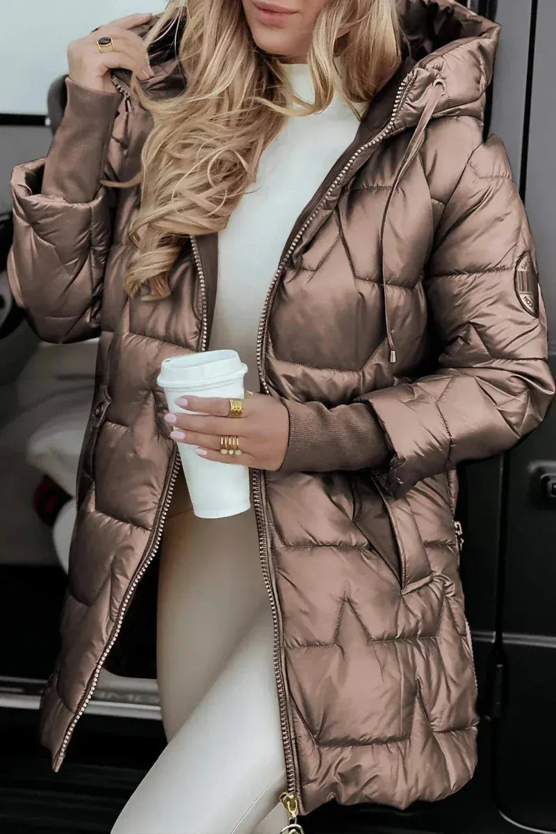 Valeria Montes Marrón / S Celestia | Elegante abrigo de invierno con capucha y acolchado