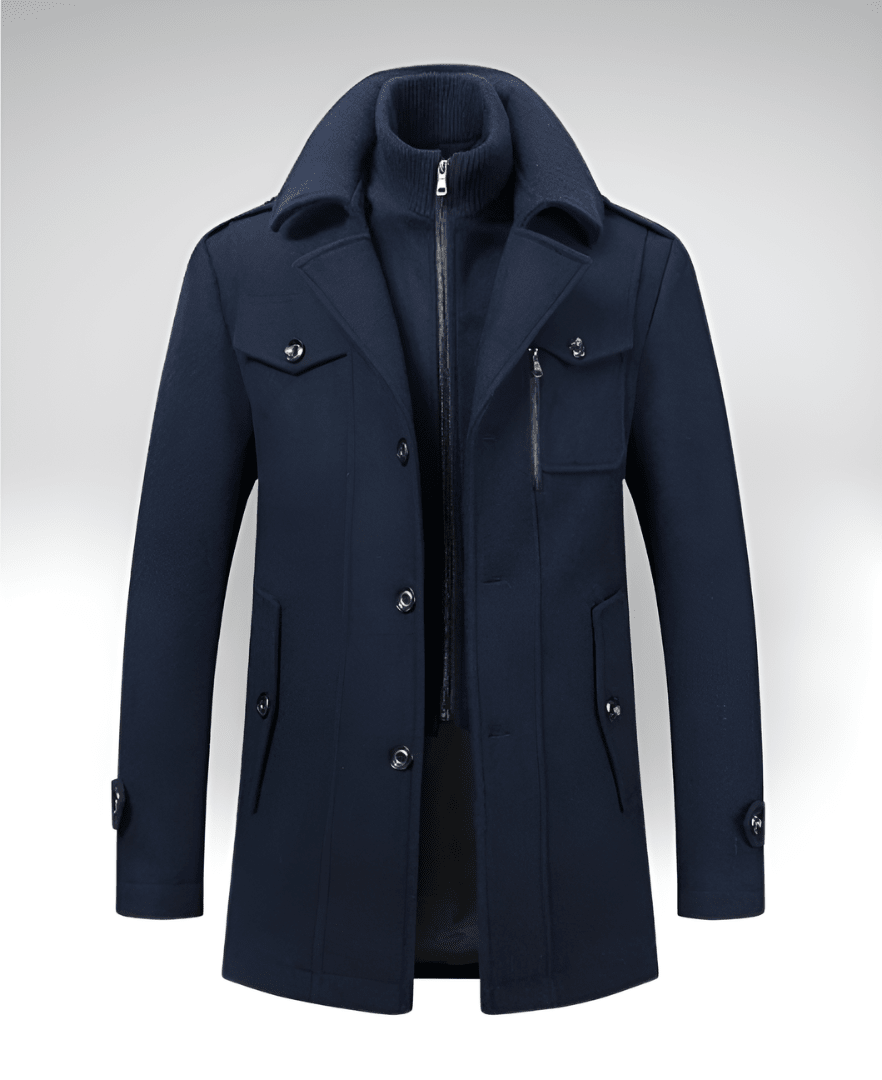 Valeria Montes Men's Coats M / Azul DORIAN™║Abrigo de doble cuello