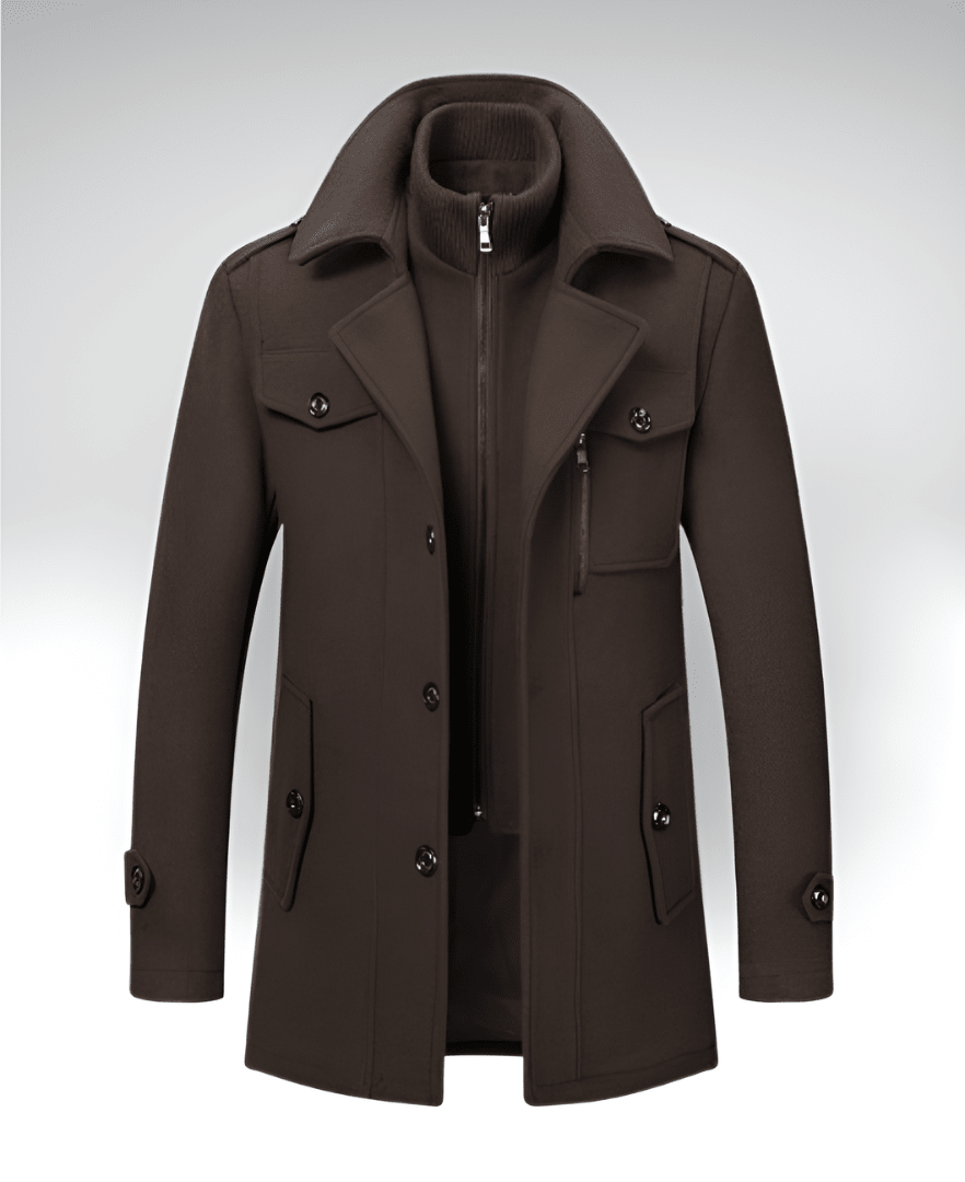 Valeria Montes Men's Coats M / Marrón DORIAN™║Abrigo de doble cuello