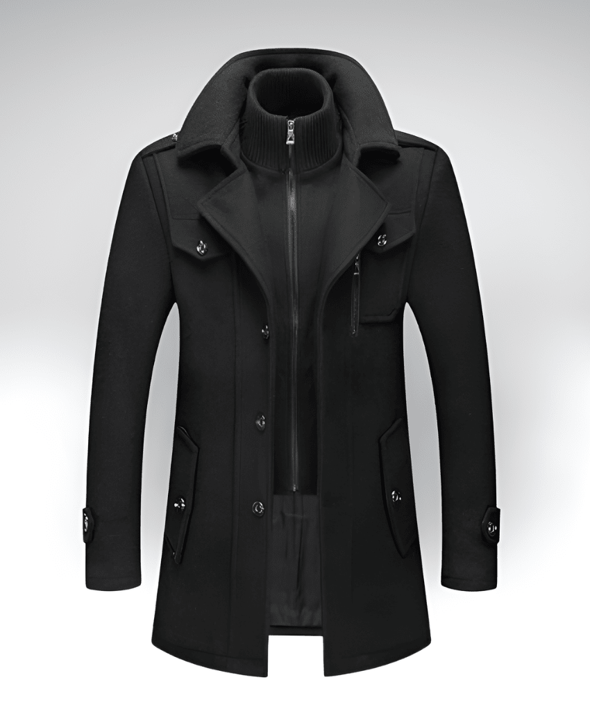 Valeria Montes Men's Coats M / Negro DORIAN™║Abrigo de doble cuello