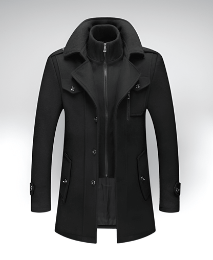 Valeria Montes Men's Coats M / Negro DORIAN™║Abrigo de doble cuello