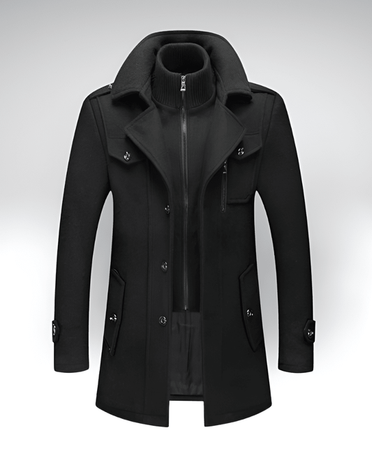 Valeria Montes Men's Coats M / Negro DORIAN™║Abrigo de doble cuello