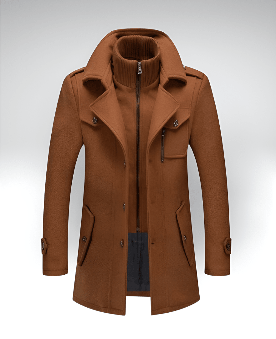 Valeria Montes Men's Coats M / Ocre DORIAN™║Abrigo de doble cuello