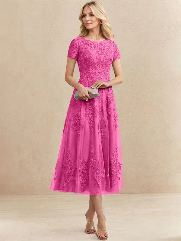 Valeria Montes Mother of the Bride Dresses Fucsia / 32 Elena | Vestido Midi de Encaje