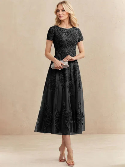 Valeria Montes Mother of the Bride Dresses Negro / 32 Elena | Vestido Midi de Encaje