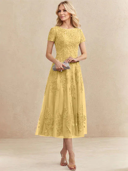 Valeria Montes Mother of the Bride Dresses Oro / 32 Elena | Vestido Midi de Encaje