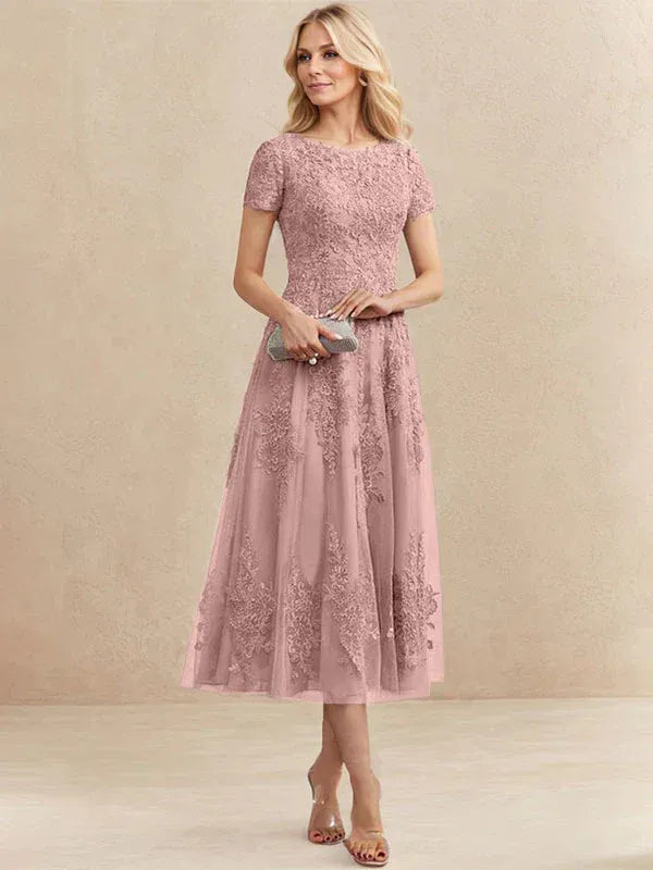 Valeria Montes Mother of the Bride Dresses Rosa empolvado / 32 Elena | Vestido Midi de Encaje