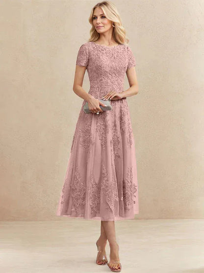 Valeria Montes Mother of the Bride Dresses Rosa empolvado / 32 Elena | Vestido Midi de Encaje
