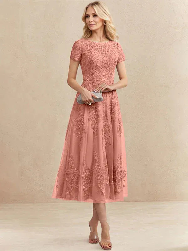 Valeria Montes Mother of the Bride Dresses Rosa y canela / 32 Elena | Vestido Midi de Encaje