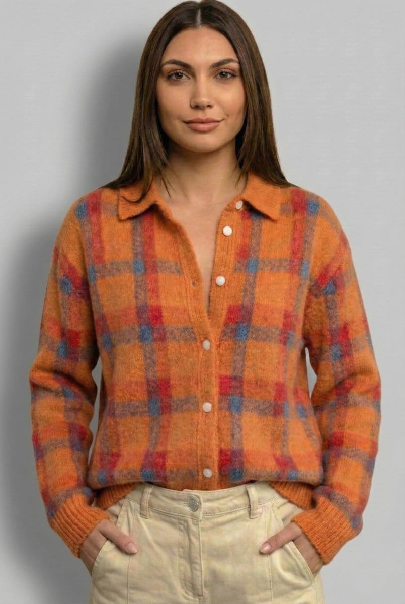 Valeria Montes Naranja / S CAMISA DE PUNTO A CUADROS SUAVES