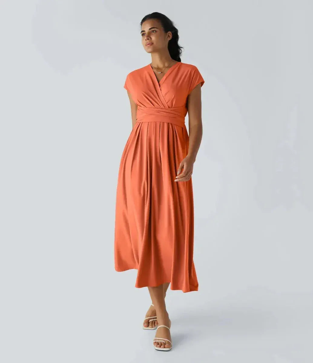 Valeria Montes Naranja / XS Vestido Largo Fluido Elegante