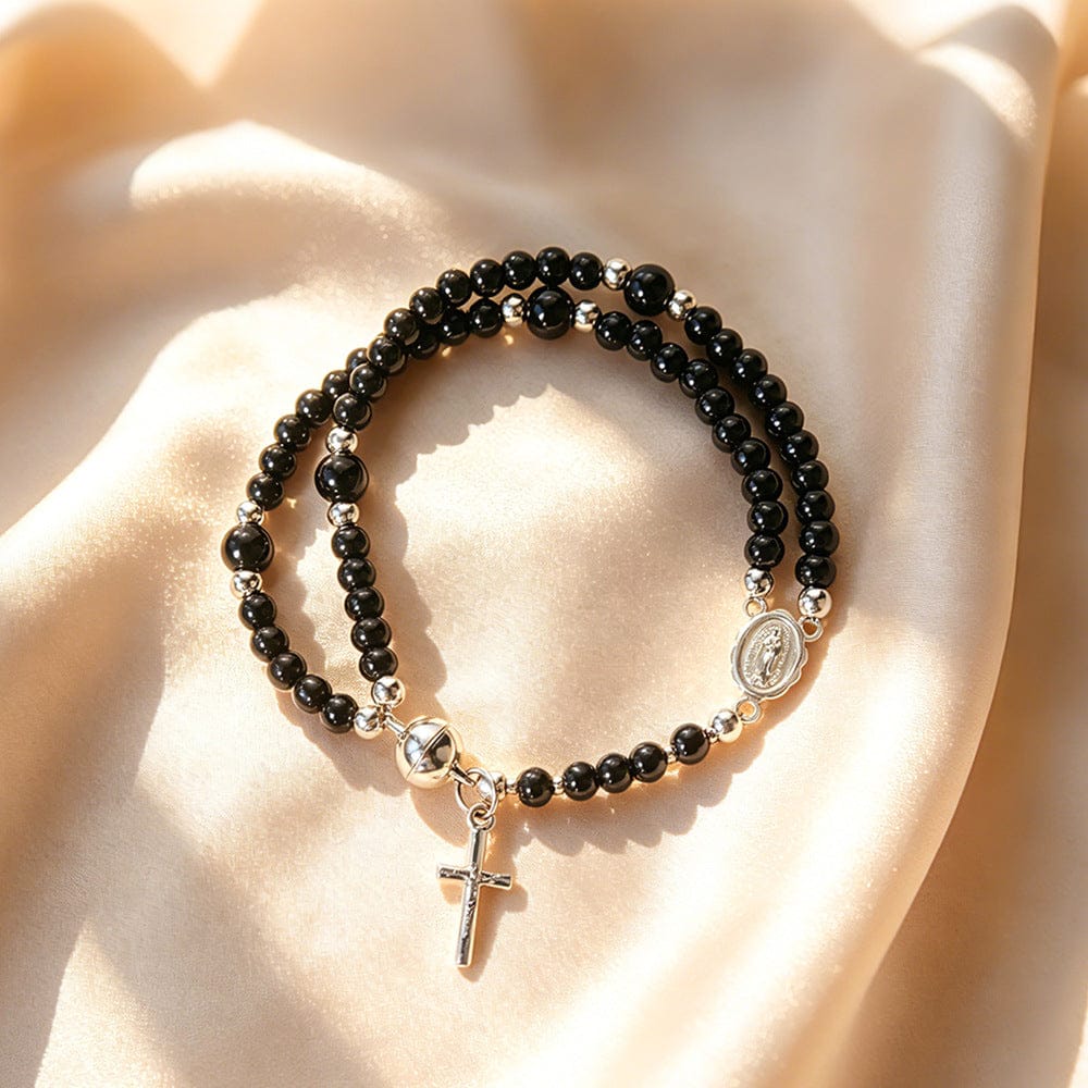 Valeria Montes Negro Pulsera Rosario con Cierre Magnético