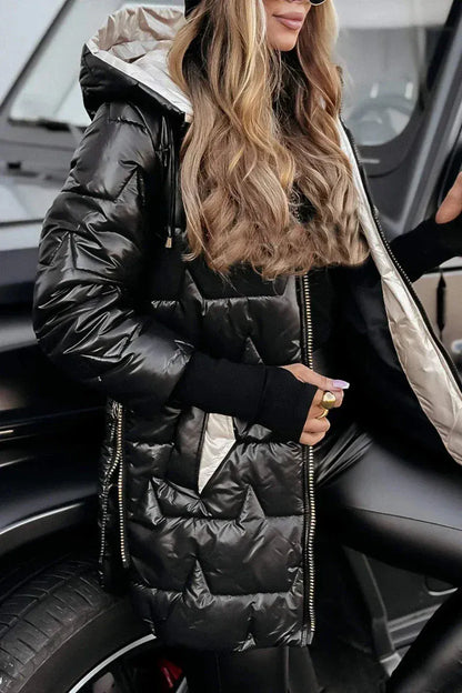 Valeria Montes Negro / S Celestia | Elegante abrigo de invierno con capucha y acolchado