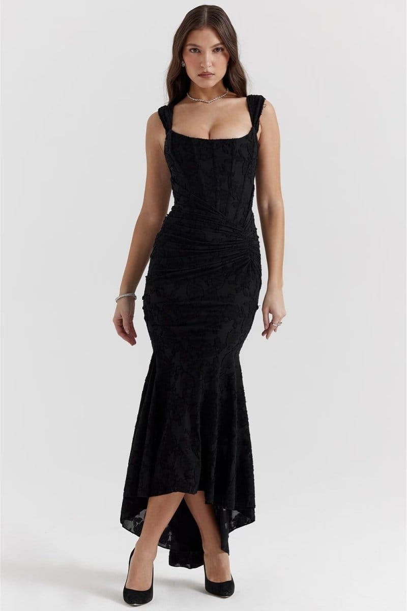 Valeria Montes Negro / XS Vestido Elegante Estilo Corsé