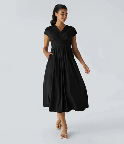 Valeria Montes Negro / XS Vestido Largo Fluido Elegante