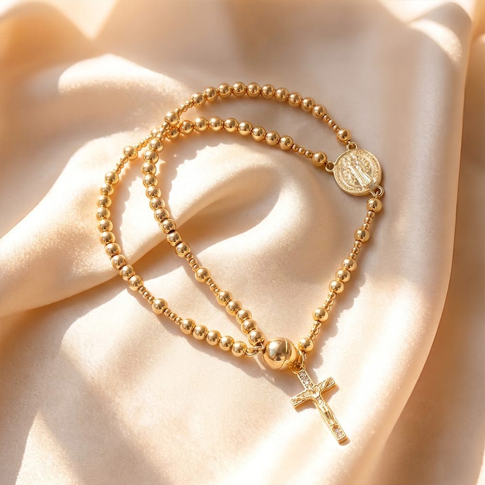Valeria Montes Oro 14k Pulsera Rosario con Cierre Magnético