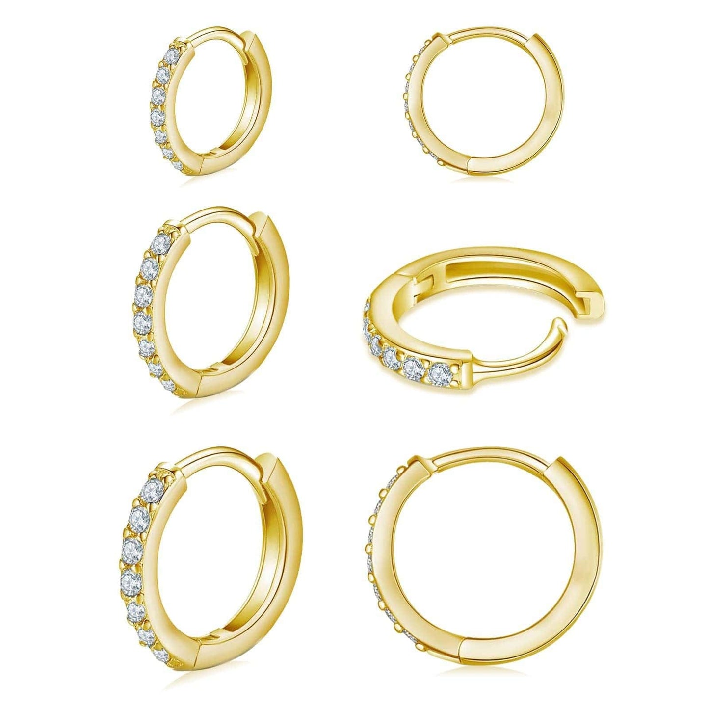 Valeria Montes Oro (3 pares) Conjunto de Pendientes Huggie con Circonitas