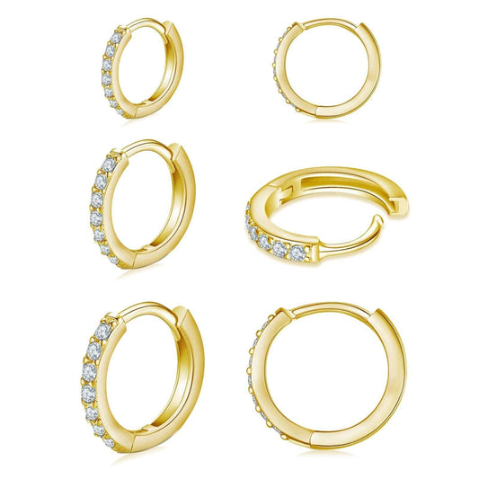 Valeria Montes Oro (3 pares) Conjunto de Pendientes Huggie con Circonitas
