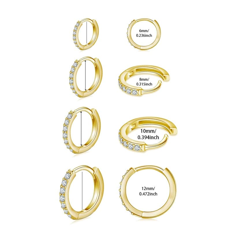 Valeria Montes Oro (4 pares) Conjunto de Pendientes Huggie con Circonitas