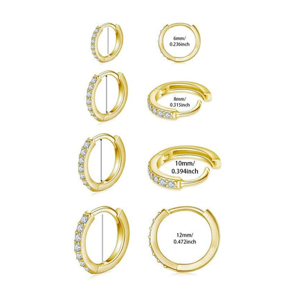Valeria Montes Oro (4 pares) Conjunto de Pendientes Huggie con Circonitas