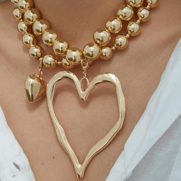Valeria Montes Oro Conjunto de 2 Collares con Cuentas en Forma de Corazón