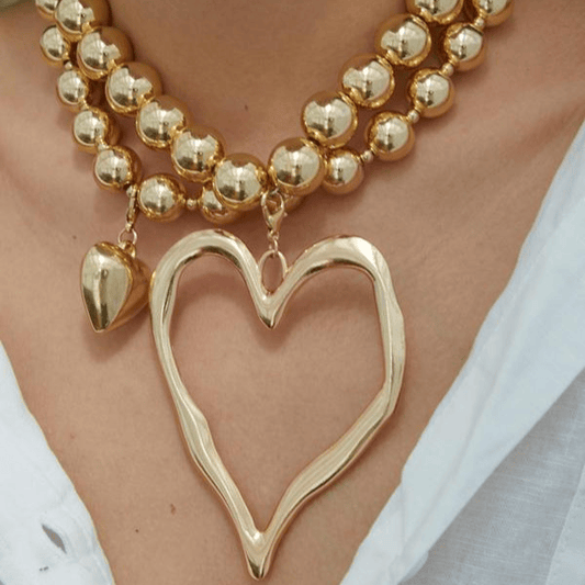 Valeria Montes Oro Conjunto de 2 Collares con Cuentas en Forma de Corazón
