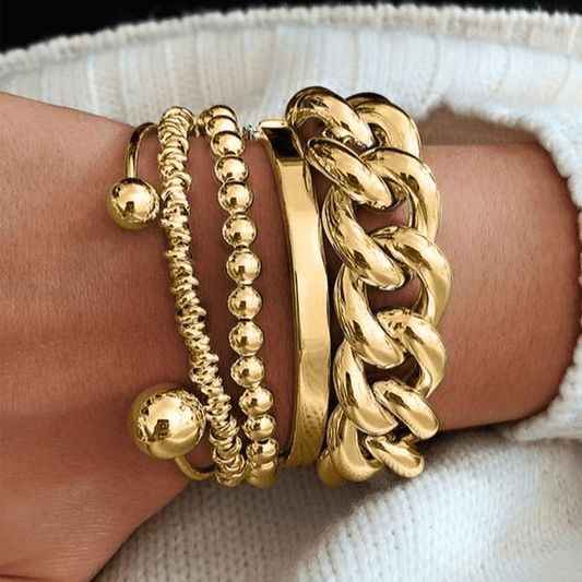 Valeria Montes Oro Conjunto de 5 Pulseras Gruesas Apilables