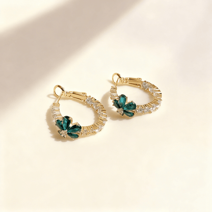 Valeria Montes Oro Pendientes de diamantes con flores verdes