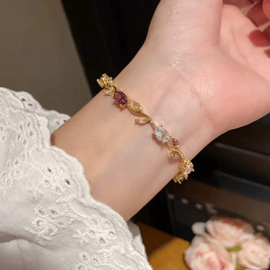Valeria Montes Oro Pulsera con Flores de Tulipanes