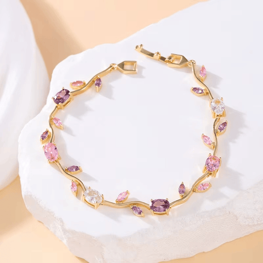 Valeria Montes Oro Pulsera con Flores de Tulipanes
