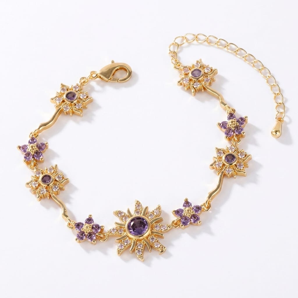 Valeria Montes Oro Pulsera con Soles y Flores Ajustable