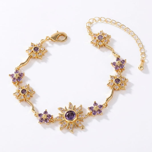 Valeria Montes Oro Pulsera con Soles y Flores Ajustable