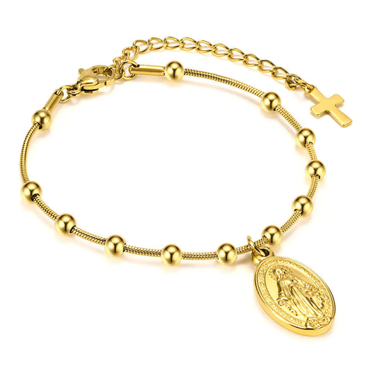 Valeria Montes Oro Pulsera de Oración de la Virgen María con Cruz Religiosa