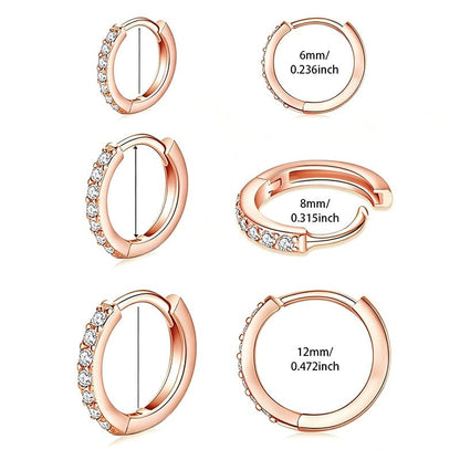 Valeria Montes Oro Rosa (3 pares) Conjunto de Pendientes Huggie con Circonitas