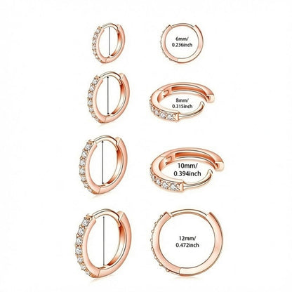 Valeria Montes Oro Rosa (4 pares) Conjunto de Pendientes Huggie con Circonitas