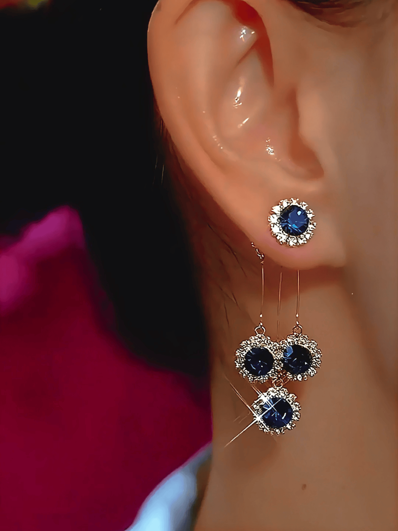 Valeria Montes Pendientes con cristales azules brillantes para mujer
