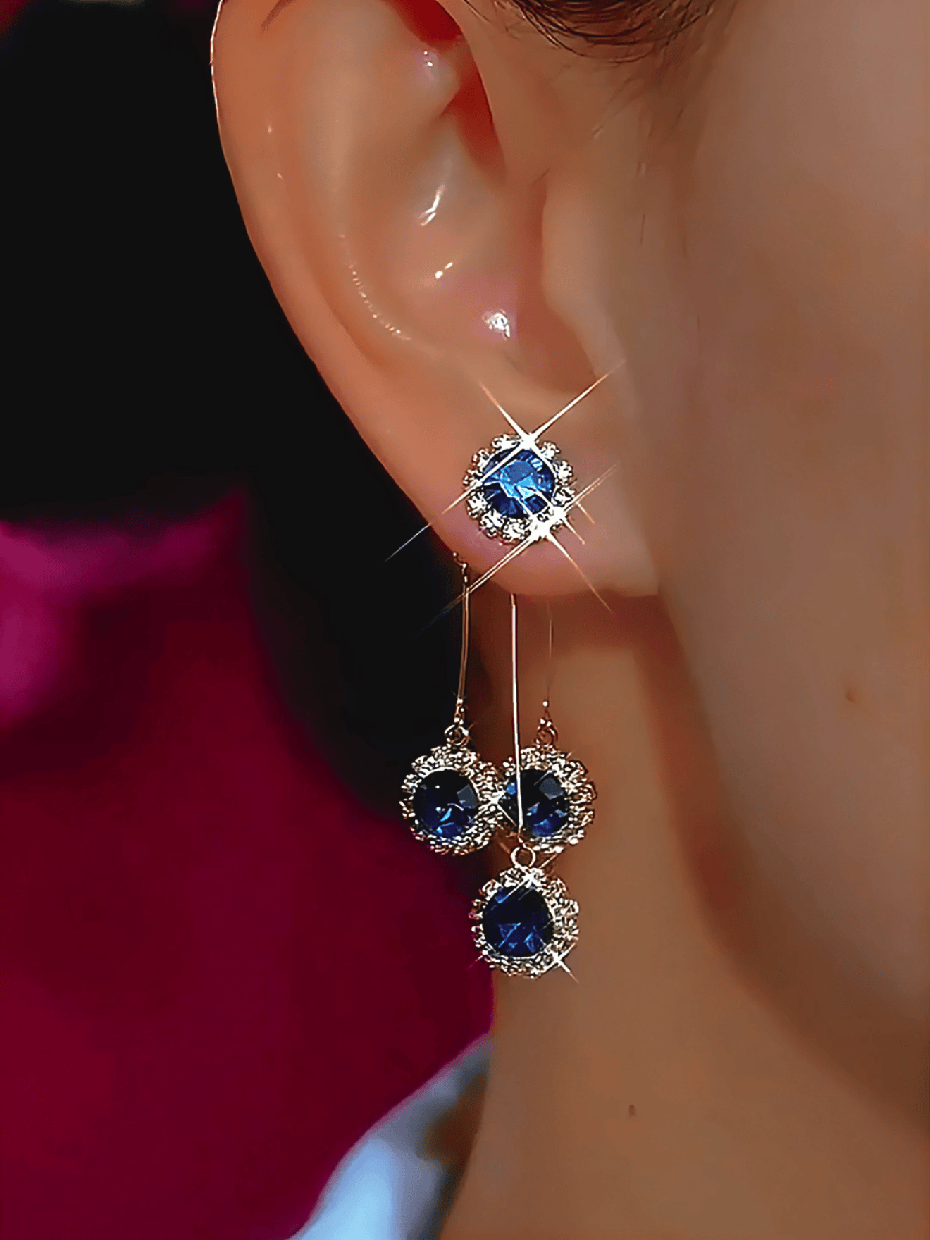 Valeria Montes Pendientes con cristales azules brillantes para mujer