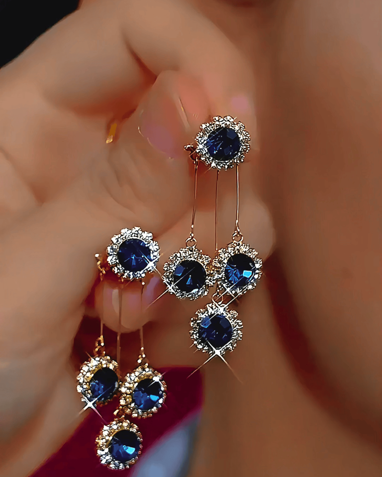 Valeria Montes Pendientes con cristales azules brillantes para mujer