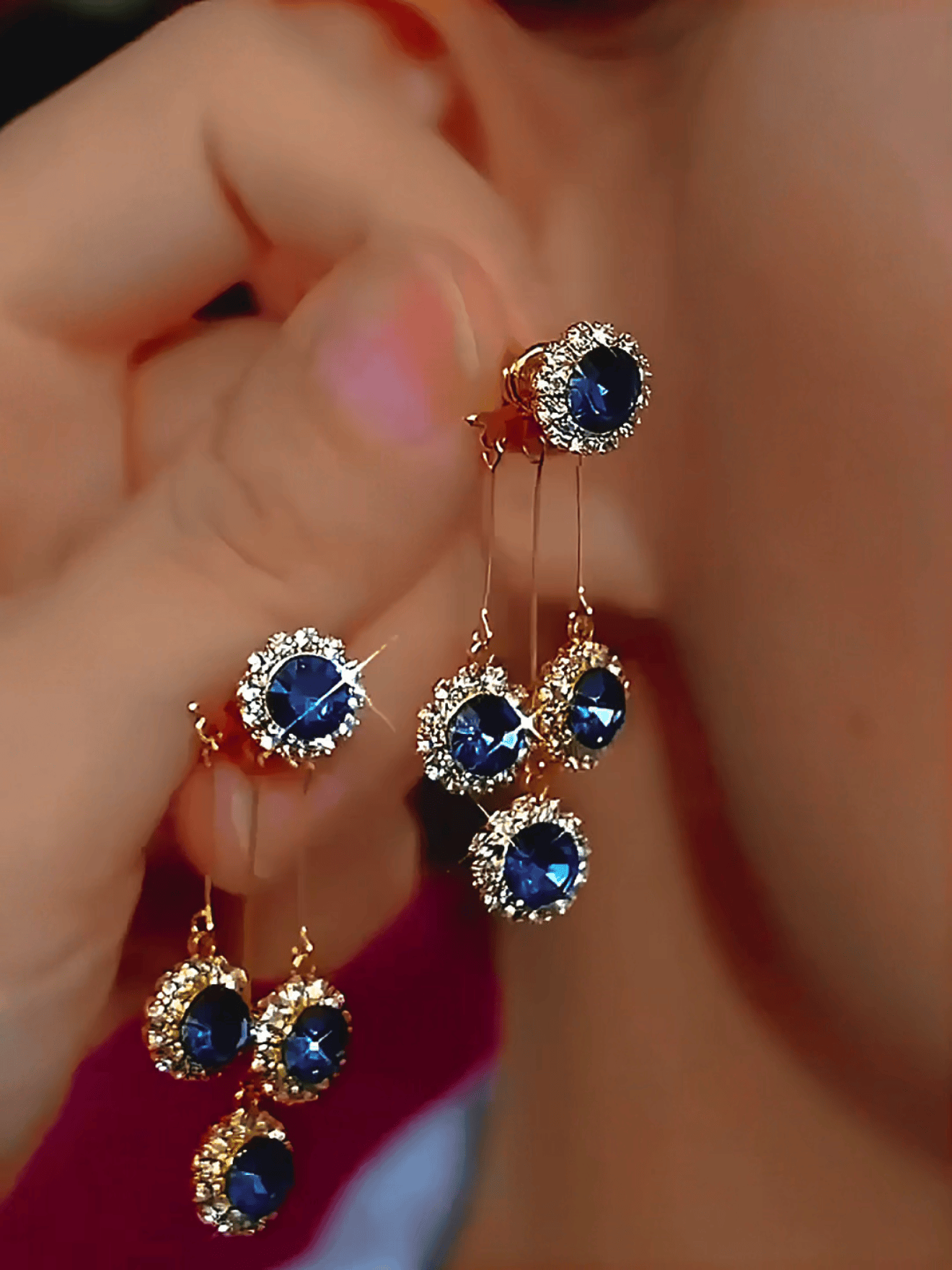 Valeria Montes Pendientes con cristales azules brillantes para mujer