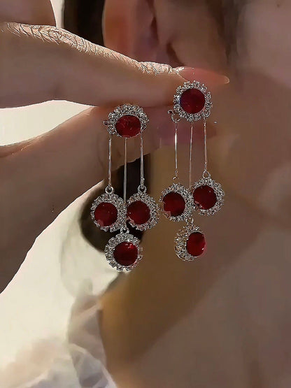 Valeria Montes Pendientes con cristales rojos brillantes para mujer