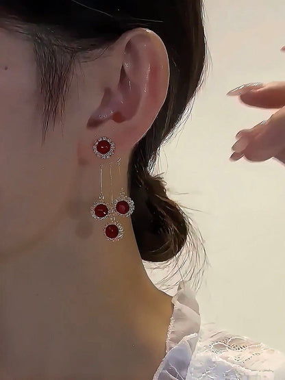 Valeria Montes Pendientes con cristales rojos brillantes para mujer