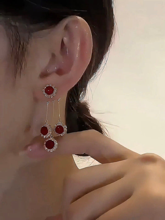 Valeria Montes Pendientes con cristales rojos brillantes para mujer